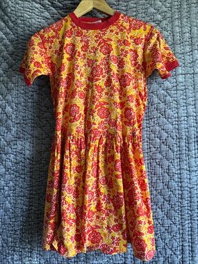 Oilily Red & Yellow Floral Short-Sleeve Girls Dress 100%Cotton.